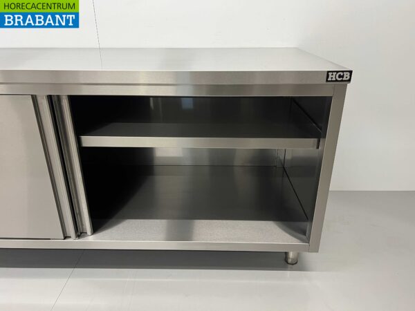 Armoire de travail en acier inoxydable 2 portes coulissantes Premium-line 200 cm Restauration – Image 4