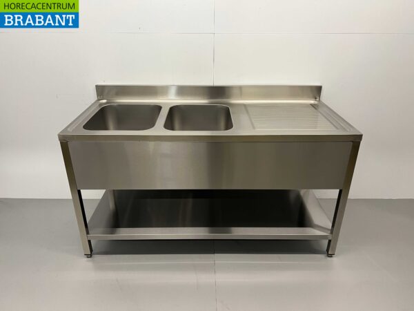 Évier double en acier inoxydable Premium-line Modèle soudé 160 cm Restauration