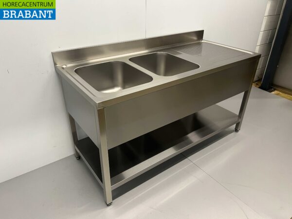 Évier double en acier inoxydable Premium-line Modèle soudé 160 cm Restauration – Image 2