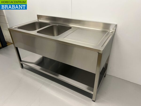 Évier double en acier inoxydable Premium-line Modèle soudé 160 cm Restauration – Image 3