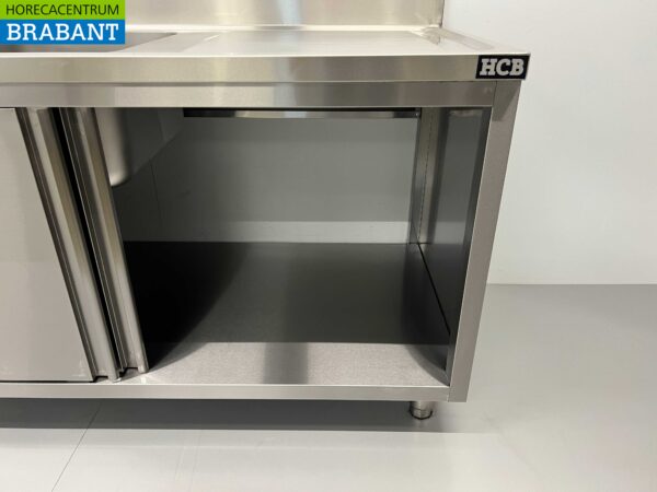 Acier inoxydable Double table d'évier 2 portes coulissantes Premium-line 160 cm Catering – Image 6
