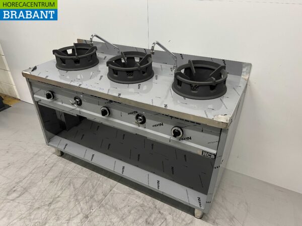 Table wok en acier inoxydable wok cooker 3 brûleurs 39 kW 150 cm Gaz Horeca – Image 4