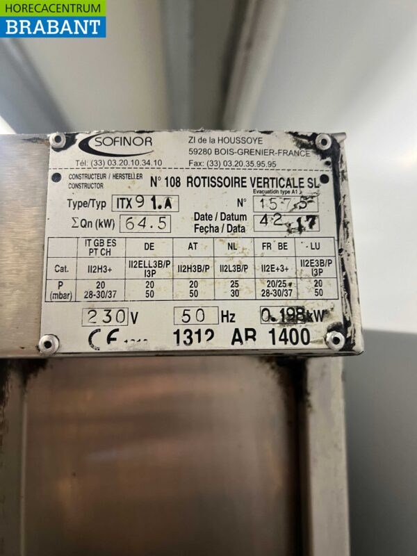 Gril à poulet vertical Sofinor en acier inoxydable 7 brochettes GAZ/230V Restauration – Image 5