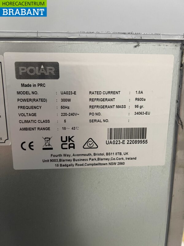 Acier inoxydable Polar Comptoir réfrigéré 2 portes en verre 136 cm 230V Horeca – Image 5