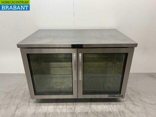 Établi réfrigéré mobile en acier inoxydable 2 portes en verre 122,5 cm 230V Horeca