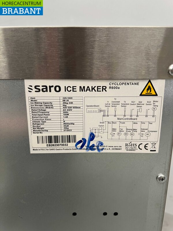 Machine à glaçons en acier inoxydable Saro 325-1005 Machine à glaçons 26 kg p/d 230V Horeca – Image 7