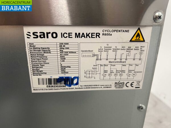 Machine à glaçons en acier inoxydable Saro 325-1005 Machine à glaçons 26 kg p/d 230V Horeca – Image 6