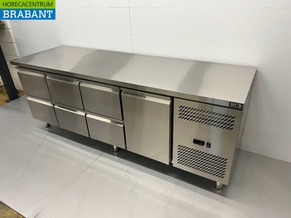 Établi réfrigéré en acier inoxydable 6 tiroirs et 1 porte 223 cm 230V Horeca – Image 2