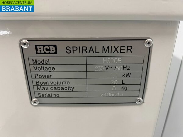 Pétrin à spirale HCB en acier inoxydable 20 litres 230V Horeca – Image 6