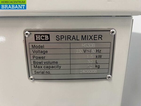 Pétrin spirale HCB en acier inoxydable 30 litres 230V Horeca – Image 6