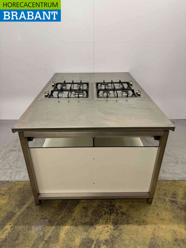 Îlot de cuisine Etna en acier inoxydable avec 2 x 4 brûleurs GAS 180 x 120 cm Restauration