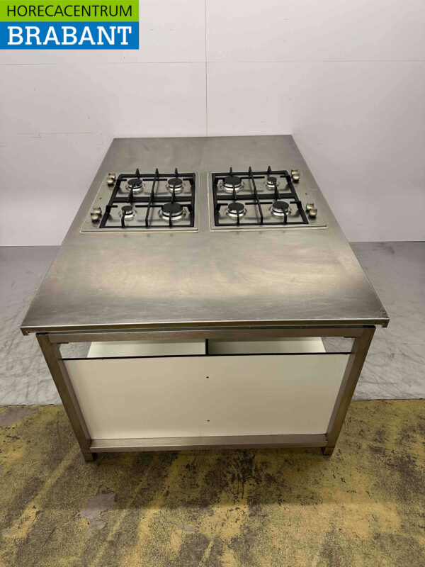 Îlot de cuisine Etna en acier inoxydable avec 2 x 4 brûleurs GAS 180 x 120 cm Restauration – Image 2