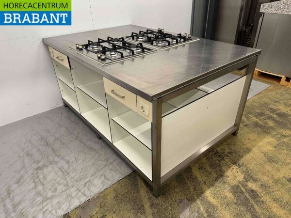 Îlot de cuisine Etna en acier inoxydable avec 2 x 4 brûleurs GAS 180 x 120 cm Restauration – Image 3