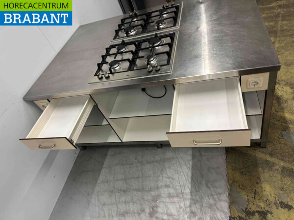 Îlot de cuisine Etna en acier inoxydable avec 2 x 4 brûleurs GAS 180 x 120 cm Restauration – Image 5