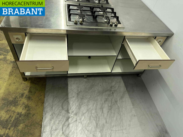 Îlot de cuisine Etna en acier inoxydable avec 2 x 4 brûleurs GAS 180 x 120 cm Restauration – Image 7