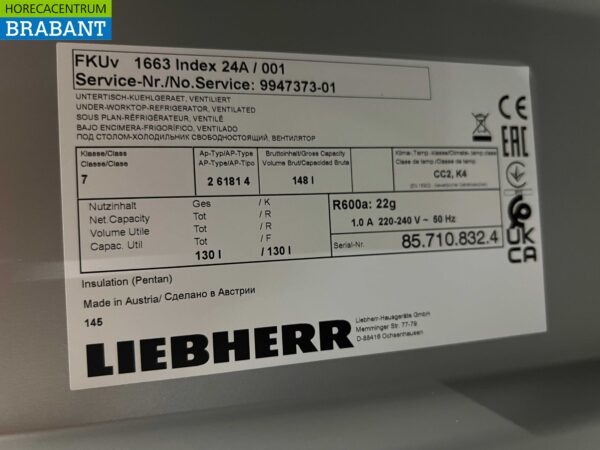Réfrigérateur à porte vitrée Liebherr en acier inoxydable Réfrigérateur 143 litres 230V Horeca – Image 5
