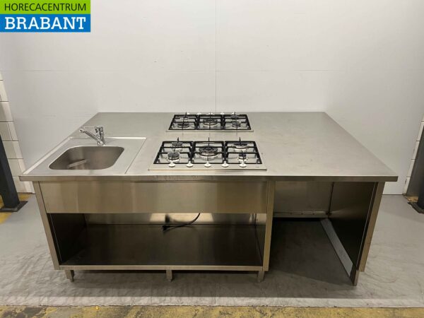 Cuisinière en acier inoxydable Etna avec 2 x 5 brûleurs GAS 220 x 138 cm Restauration