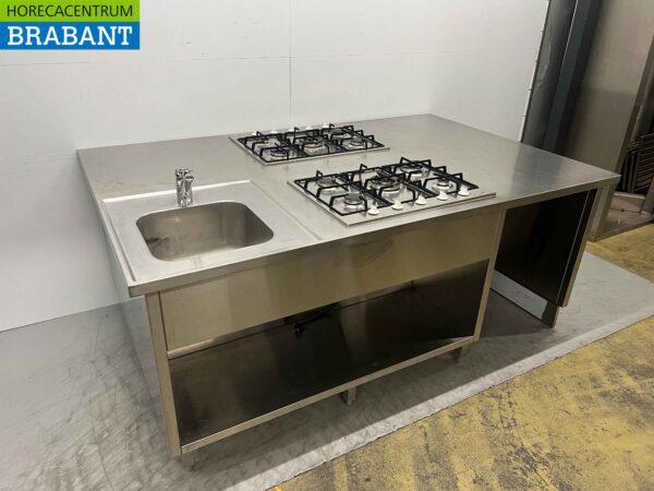 Cuisinière en acier inoxydable Etna avec 2 x 5 brûleurs GAS 220 x 138 cm Restauration – Image 2