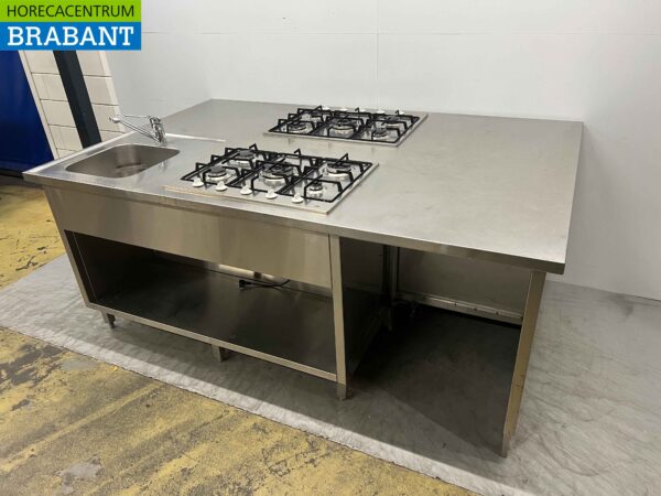 Cuisinière en acier inoxydable Etna avec 2 x 5 brûleurs GAS 220 x 138 cm Restauration – Image 3