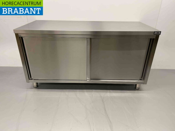 Acier inoxydable HCB Armoire de travail Armoire Table de travail Premium-line 2 portes coulissantes 160 cm Restauration