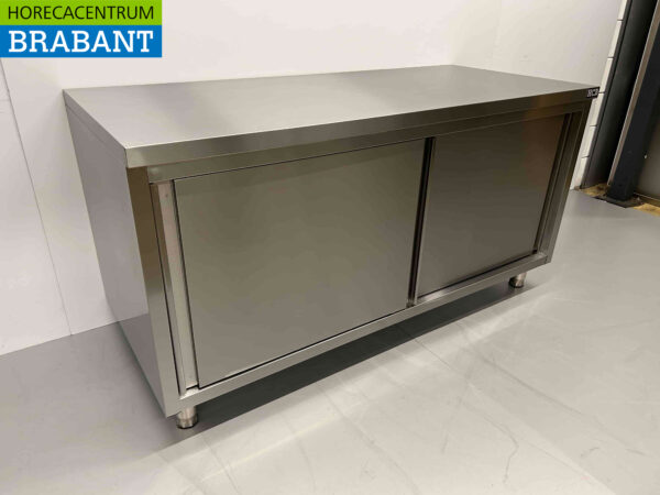 Acier inoxydable HCB Armoire de travail Armoire Table de travail Premium-line 2 portes coulissantes 160 cm Restauration – Image 3