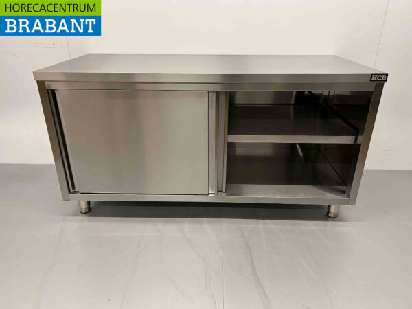 Acier inoxydable HCB Armoire de travail Armoire Table de travail Premium-line 2 portes coulissantes 160 cm Restauration – Image 4