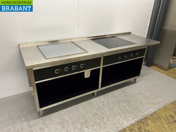 Acier inoxydable Mareno Baking line Plaque de cuisson électrique miroir / plancha et 4 brûleurs induction 247 cm 400V Horeca – Image 2