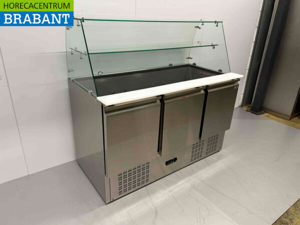 HCB inox Saladette Etabli réfrigéré 3 portes 1/1 GN avec plan en verre 137 cm 230V Horeca – Image 2