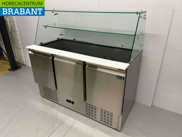 HCB inox Saladette Etabli réfrigéré 3 portes 1/1 GN avec plan en verre 137 cm 230V Horeca – Image 3