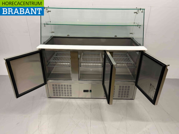 HCB inox Saladette Etabli réfrigéré 3 portes 1/1 GN avec plan en verre 137 cm 230V Horeca – Image 4