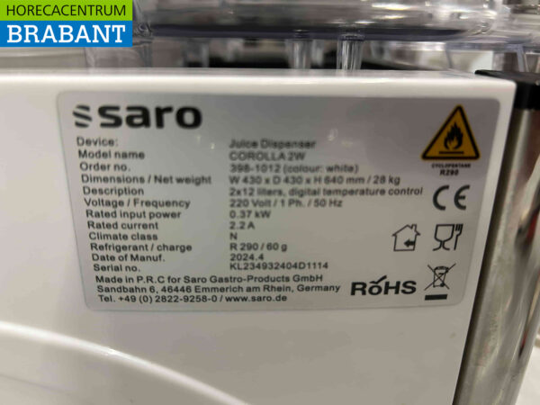 Saro Corolla Distributeur de boissons froides 2 x 12 litres 230V Horeca – Image 5
