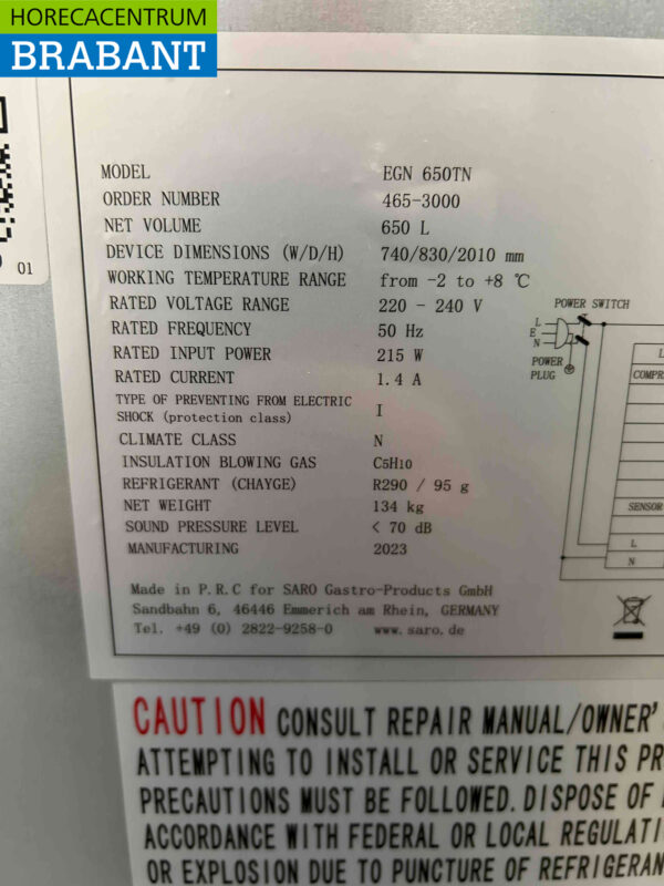 Saro Réfrigérateur en acier inoxydable Refroidissement 650 litres 230V Horeca – Image 5