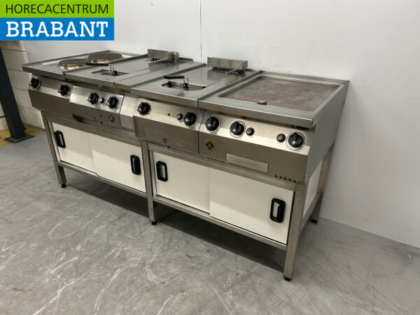 Ligne de cuisson MKN en acier inoxydable 2 brûleurs, 2 x friteuse et plancha 400V Horeca – Image 2