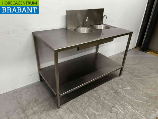 Évier en acier inoxydable Évier de table Évier double 132,5 cm Horeca – Image 2