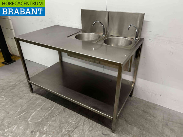 Évier en acier inoxydable Évier de table Évier double 132,5 cm Horeca – Image 3