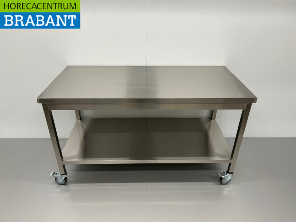 Table de travail mobile sur roulettes en acier inoxydable 150 x 70 x 85 cm Restauration