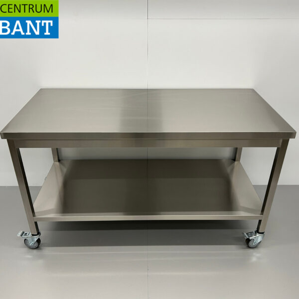 Table de travail mobile sur roulettes en acier inoxydable 150 x 70 x 85 cm Restauration