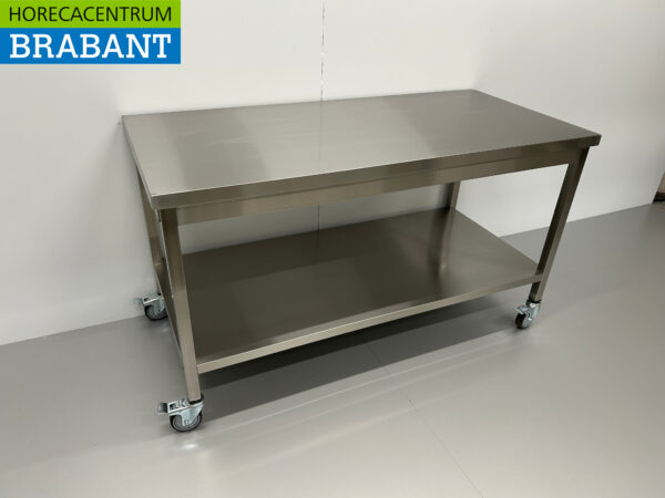 Table de travail mobile sur roulettes en acier inoxydable 150 x 70 x 85 cm Restauration – Image 3