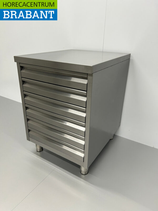 Armoire de travail en acier inoxydable Armoire à tiroirs 6 tiroirs Premium-line pour pâte 60 cm Traiteur Pizzeria Boulangerie – Image 2