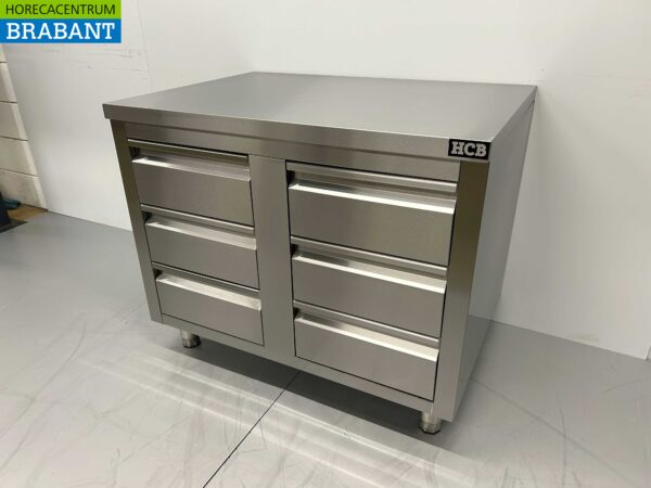 Armoire de travail en acier inoxydable Table de travail Armoire à tiroirs Premium-line 6 tiroirs 1/1 GN 100 cm Horeca – Image 2