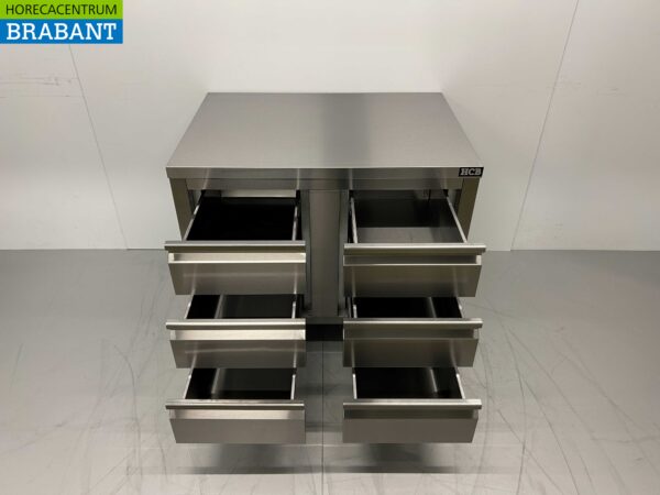 Armoire de travail en acier inoxydable Table de travail Armoire à tiroirs Premium-line 6 tiroirs 1/1 GN 100 cm Horeca – Image 5