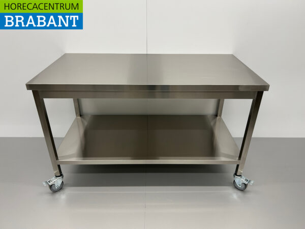 Table de travail mobile sur roulettes en acier inoxydable 140 x 70 x 85 cm Restauration