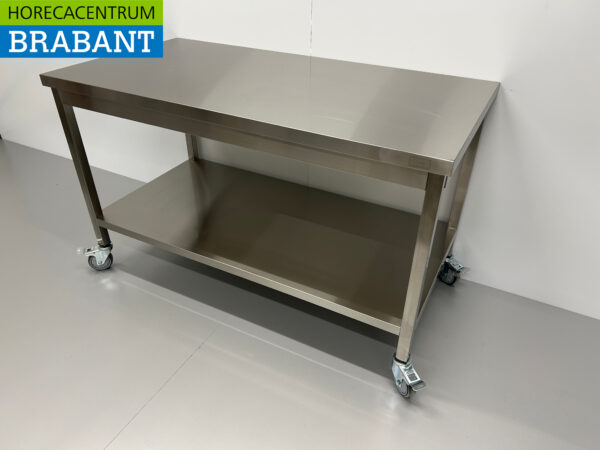 Table de travail mobile sur roulettes en acier inoxydable 140 x 70 x 85 cm Restauration – Image 2