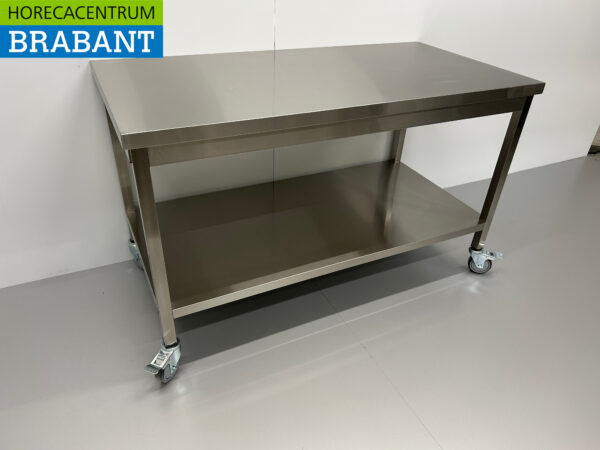 Table de travail mobile sur roulettes en acier inoxydable 140 x 70 x 85 cm Restauration – Image 3