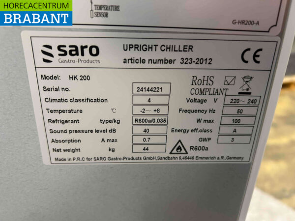 Saro Réfrigérateur Refroidissement 129 litres 230V Horeca – Image 5