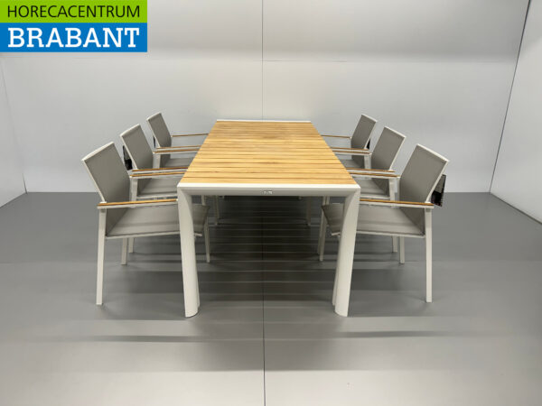 Best Freizeitmöbel Ensemble de terrasse table à manger avec 6 chaises Teck blanc Horeca
