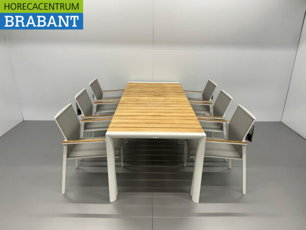 Best Freizeitmöbel Ensemble de terrasse table à manger avec 6 chaises Teck blanc Horeca – Image 2
