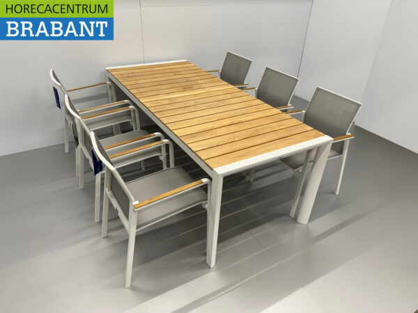 Best Freizeitmöbel Ensemble de terrasse table à manger avec 6 chaises Teck blanc Horeca – Image 3