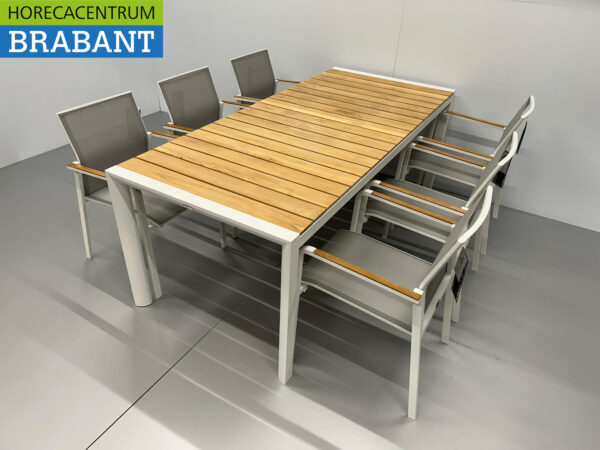 Best Freizeitmöbel Ensemble de terrasse table à manger avec 6 chaises Teck blanc Horeca – Image 4