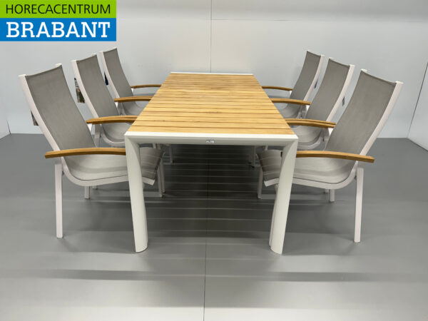 Best Freizeitmöbel Ensemble de terrasse table à manger avec 6 chaises Teck blanc Horeca